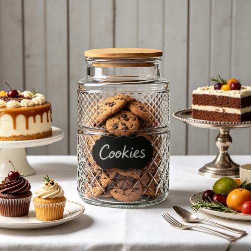 Prettidecor 60 FL OZ Large Glass Storage Jar with Bamboo Lid 2 Pack | Kitchen Laundry Room Organization Jar for Cookies Coffee Flour Sugar Laundry Pods Detergent Airtight Glass Jars