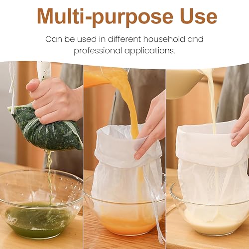 Organic Cotton Nut Milk Bags 3 Pack (10x12, 12x12, 13x13) Reusable Food Grade Fine Mesh Strainer for Almond Milk, Oat Milk, Cold Brew Coffee, Yogurt, Juice, Tea, Cheesecloth, Unbleached Cotton