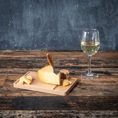 BOSKA Cheese Cutter Lumberjack Amigo - Serving Board with Cheese Knife - Beechwood and Stainless Steel - for Cheese and Sausage - Safe Cutting - with Crumb Catcher - 9 Inches