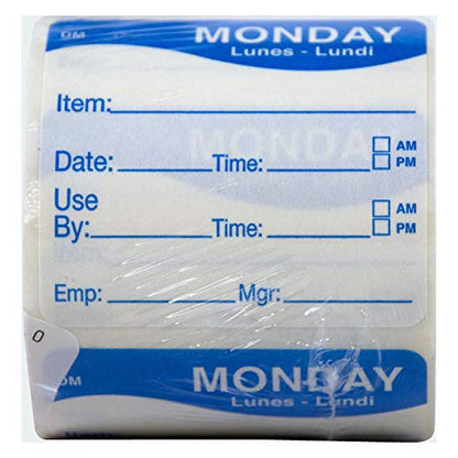 DayMark Day of the Week 2" x 2" Dissolvable Label, Monday, Item/Date/Use By, (Roll of 250) - style: Monday