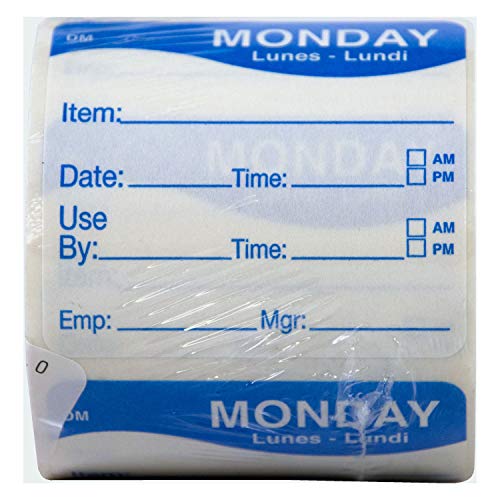 DayMark Day of the Week 2" x 2" Dissolvable Label, Monday, Item/Date/Use By, (Roll of 250) - style: Monday