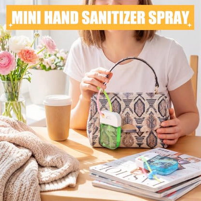 Frienda 12 Pcs Hydrating Hand Sanitizer Spray Scented Pocket Power Mist Hand Sanitizer Travel Size with Keychain Moisturizing Antibacterial Sanitizing Cleans Hands for Women(Juicy) - style: Juicy