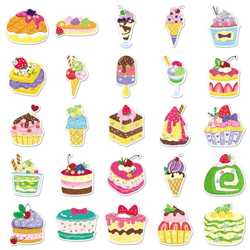 50PCS Cute Dessert Candy Stickers Cakes and Desserts Children and Teenagers Notebook Water Bottle Skateboard Luggage Helmet Diary Waterproof Vinyl Aesthetic Party Rewards Stickers (Colourful) - color: Colourful