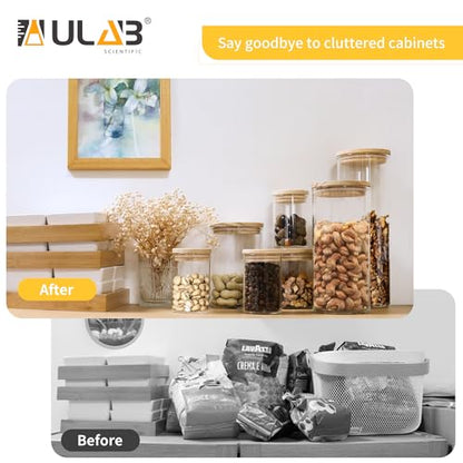 ULAB 3.5mm Thick Glass Food Container Set with Lid, 36.5 OZ Clear Storage Jar, Pack of 3, Glass Airtight Canisters set for Cookie, Candy, Coffee Beans, USJ1002 - color: 36.5oz-3pcs