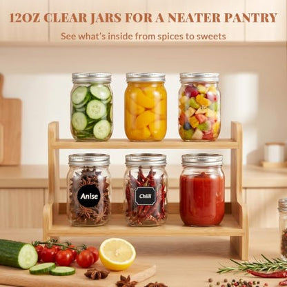 CycleMore 20 Pcs 12oz Glass Mason Jars With Silver Separable Lids, 350ml Round Canning Jars for Honey, Jam, Herb, Wedding Favor, Kitchen Storage Wide Mouth Bottles for Crafts, Meal Prep - size: 12oz - 20 Pack