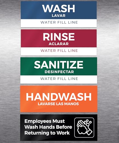 5 Pack Wash Rinse Sanitize Sink Labels, Waterproof Sticker Signs, 3 Compartment Sink Labels - Restaurant Supplies, Food Truck Supplies, Dishwashing Sign Wash Station - color: 5 Pack