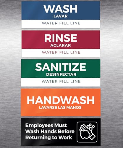 5 Pack Wash Rinse Sanitize Sink Labels, Waterproof Sticker Signs, 3 Compartment Sink Labels - Restaurant Supplies, Food Truck Supplies, Dishwashing Sign Wash Station - color: 5 Pack