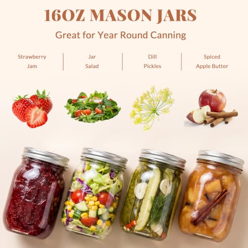 CycleMore 16 oz Mason Jars With Airtight Lids and Brands 15 Pack Glass Canning Jars with Regular Mouth, Pint Clear Glass Jar For DIY Projects, Food Storage and Fermenting with Brush & 24 Labels - size: 16oz - 15 Pack