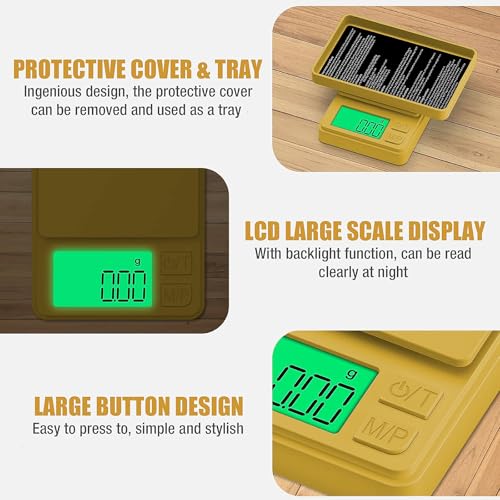 1000g x 0.01g Precision Gram Scale, Diyife Pocket Scale with Protective Cover, 7 Units, Backlit LCD, Tare Function, Digital Jewelry Scale for Gold, Gem, Battery Included, Gold | 7 Units, Protective Cover, Tare Function, Digital Jewelry Scale for Gold, Gem