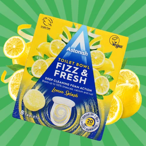 Astonish Foaming Lemon Splash Fizz & Fresh Bathroom Toilet Bowl Cleaner - Deep Cleaning Limescale, Calcium & Rust Stain Remover- No Spray Bottle Needed, Removes Hard to Reach Stains, 8 Tablets - size: 8 Count (Pack of 1)