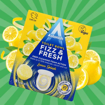 Astonish Foaming Lemon Splash Fizz & Fresh Bathroom Toilet Bowl Cleaner - Deep Cleaning Limescale, Calcium & Rust Stain Remover- No Spray Bottle Needed, Removes Hard to Reach Stains, 8 Tablets - size: 8 Count (Pack of 1)