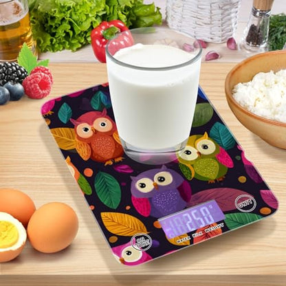 Food Scale Kitchen Scale for Baking Cooking Digital Food Weighing Measuring Scale Small Waterproof Electric Food Scale Black Owl and Leaves - color: Black Owl and Leaves