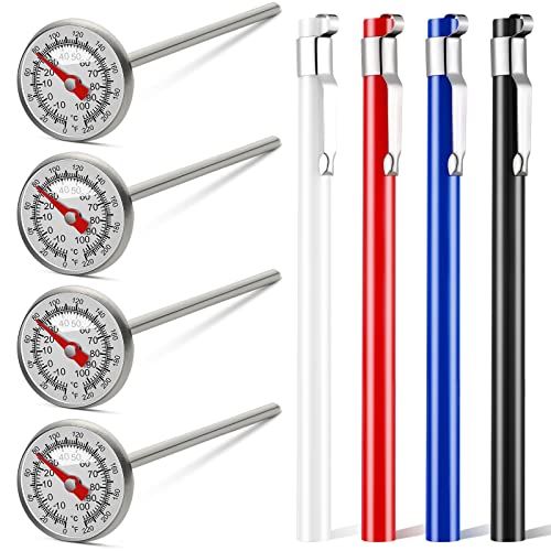Xuhal 4 Pieces Stainless Steel Kitchen Pocket Thermometer Immediate Read 1 Inch Dial Food Thermometer with 4 Pcs Sleeves for Milk Frothing Oven Meat Cooking Probe Water Grill Coffee BBQ