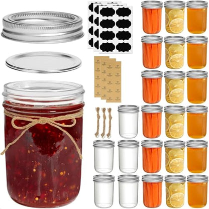 ComSaf 8 oz Mason Jars Bulk Set, 24 Pack Small Regular Mouth Jars with Lids | BPA-Free Materials, Half-Pint Portions, Small Jam, Jelly, Honey Sample, Spice Rack, DIY Candles, For Big Canning Project - size: 8oz*24 regular mouth