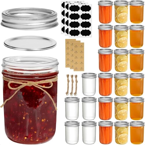 ComSaf 8 oz Mason Jars Bulk Set, 24 Pack Small Regular Mouth Jars with Lids | BPA-Free Materials, Half-Pint Portions, Small Jam, Jelly, Honey Sample, Spice Rack, DIY Candles, For Big Canning Project - size: 8oz*24 regular mouth