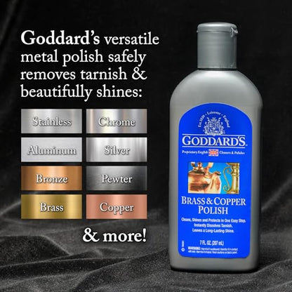Goddard's Copper & Brass Polish, Copper Cleaner & Brass Cleaner for Long-Lasting Shine, Metal Polish for Pewter, Chrome & More, Metal Polishing Compound (7oz) - size: 7 Fl Oz (Pack of 1)