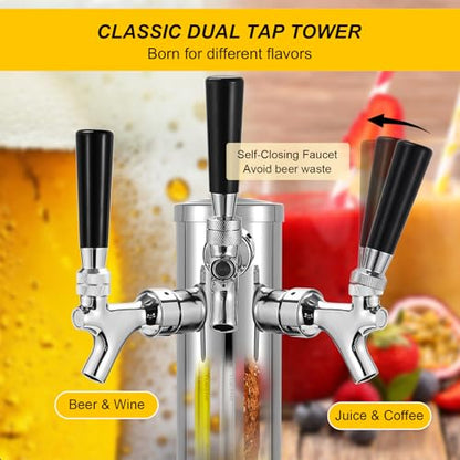 MRbrew Kegerator Tower Beer Tap Tower Dispenser 3 Faucet Beer Tower Draft Beer Dispenser Stainless Steel Keg Tap Tower 3'' Keg Tower Pre-assembled Line Beer Faucet Dispenser Kit For Home, Bar,Party - size: Three Tap Kegerator Tower