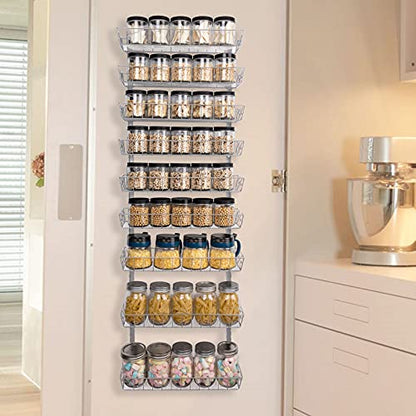 SWOMMOLY Adjustable Wall Mount Spice Rack, 9-Tier Dual-use (Multi-use) Organizer, Silver - color: Silver, size: 9-Tier