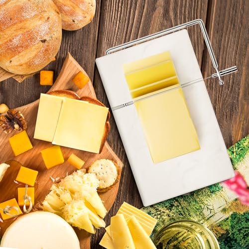 TOPULORS Marble Cheese Slicer with 5 Replacement Thick Cutting Wires, White | Heavy-Duty 5"x8" Handheld Marble Board Cheese Slicer Cutter, Smoothly Cuts Block Cheese & Butter, Daily Kitchen Gadget - color: White
