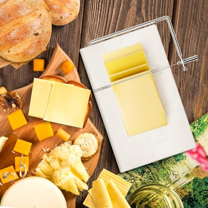 TOPULORS Marble Cheese Slicer with 5 Replacement Thick Cutting Wires, White | Heavy-Duty 5"x8" Handheld Marble Board Cheese Slicer Cutter, Smoothly Cuts Block Cheese & Butter, Daily Kitchen Gadget - color: White