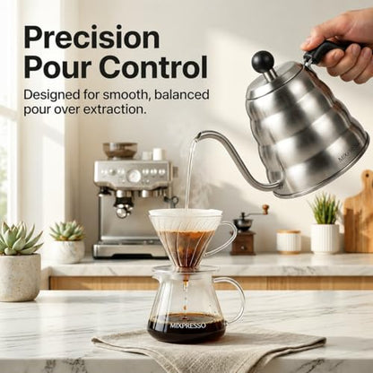 Mixpresso Gooseneck Pour Over Coffee Kettle, Barista Pour Control Design, Ideal for Coffee and Tea, High-Grade Stainless Steel 1.2 Liter 40 Oz, Induction Cooker Stovetop Kettle Stainless Steel - color: Stainless Steel