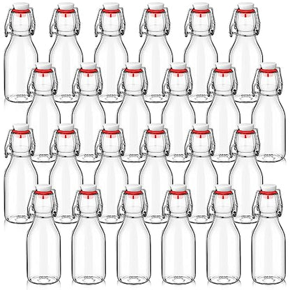 EBOOT Flip Top Glass Bottles with Caps Beer Clear Swing Top Glass Vinegar Kombucha Bottles with Stoppers Airtight Lids for Wedding Themed Baby Shower Christmas Gifts(24 Pcs,5 oz) - size: 5 oz