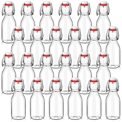 EBOOT Flip Top Glass Bottles with Caps Beer Clear Swing Top Glass Vinegar Kombucha Bottles with Stoppers Airtight Lids for Wedding Themed Baby Shower Christmas Gifts(24 Pcs,5 oz) - size: 5 oz