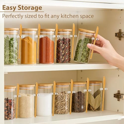 TBWIND 12 Pack 10 oz Round Glass Spice Jars with Lids and Spoons – Airtight Small Spice Containers Set with Labels, Clear Glass Storage Jars for Seasoning, Spices, Kitchen Pantry Organization - color: Round/10oz/12pcs/Spoon