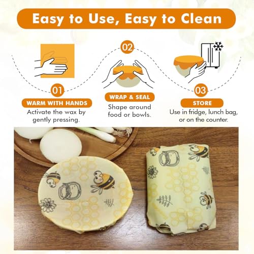 2 PCS Reusable Beeswax Wraps 14 x 13 Inch & 11 x 10 Inch Beeswax Sandwich Wraps for Food Eco-Friendly Sustainable Food Storage Wraps