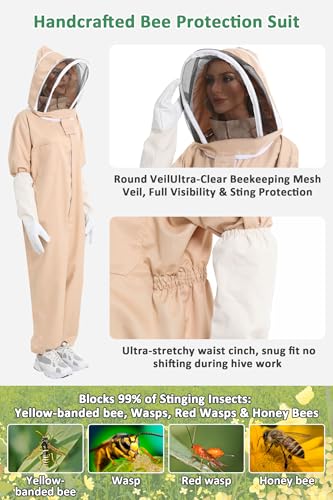 ANDES Bee Suit for Men Women, Full Body Sting Proof Beekeeping Suit with Gloves & Round Protective Veil Professional & Beginner for Apiary Backyard, Halloween Costume（XXL - size: XXL for 6'3"-6'8"