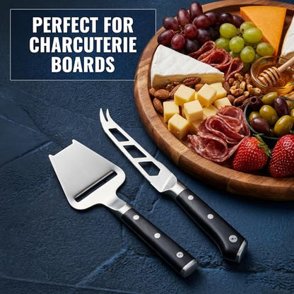 Cutluxe 2-PCS Cheese Knife Set – 5″ Stainless Steel Knife & 3.5″ Slicer for Soft & Hard Cheeses - Sharp Blades, Pronged & Non-Stick, Pakkawood Handles - Cheese Knives For Charcuterie Board - size: Cheese Knife Set