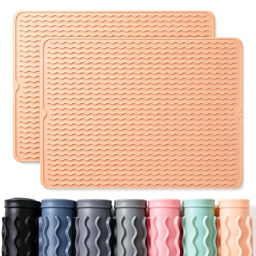 2 Pack Caketime Silicone Dish Drying Mat for Kitchen Counter Waterproof Place mats Sink Protector Stove Top Organizer Cooking Appliance Trays Dryer Rack Drainers Items Extra Large 24"x18" Beige - color: Beige, size: 24"*18"