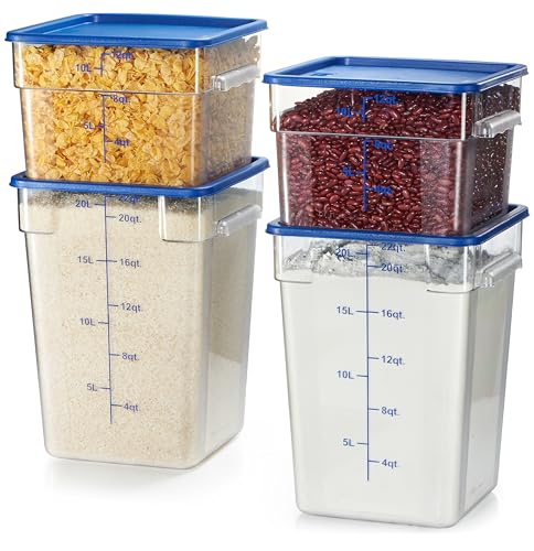 CURTA 4-Pack Food Storage Containers with Blue Lids - 12 Qt & 22 Qt Square Clear Polycarbonate - NSF Listed, Commercial Grade, Freezer & Dishwasher Safe, Stackable - color: 12 qt & 22 qt (2-Pack each)