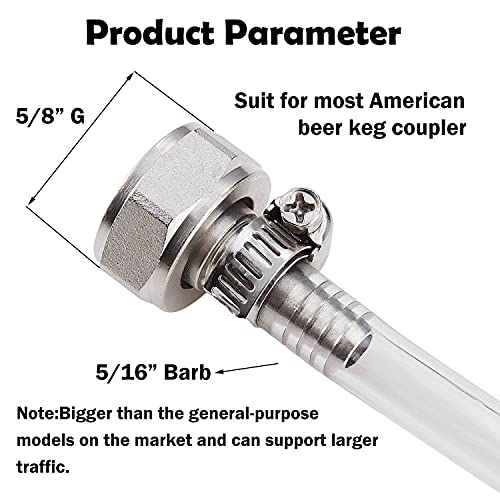 Beer Line 3 Feet-Clear Vinyl Tubing Hose with Stainless Steel Barb Fitting | LitKiwi Draft Beer Line with Connectors,5/16"ID 7/16"for Beer Tap Tower Keg Homebrewing - size: 3 Feet Tube & Fitting