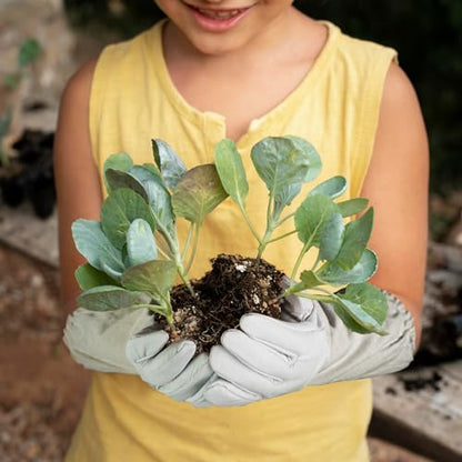 Luwint Kids Premium Goatskin Leather Garden Gloves - Protective Gauntlets for Boys Girls Planting Cactus Rose Pruning - size: X-Small