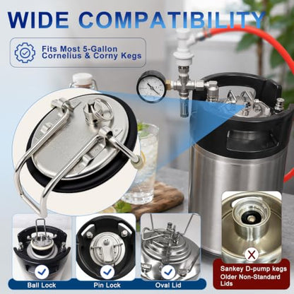 Corny Keg Lid Replacement with 304 Stainless Steel Pressure Relief Valve and O-Ring, Cornelius Keg Lid for Homebrew Beer, Soda Keg, Carbonation Keg