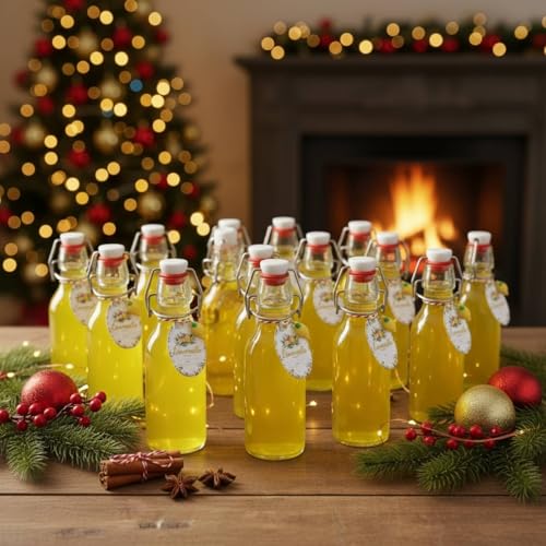 20 Sets Mini Limoncello Bottles Small Swing Top Glass Bottles Tiny Jar for Table Centerpieces Beverages Homemade Christmas Baby Shower Wedding Party Favors for Guests(2oz,Christmas) - size: 2oz, style: Christmas