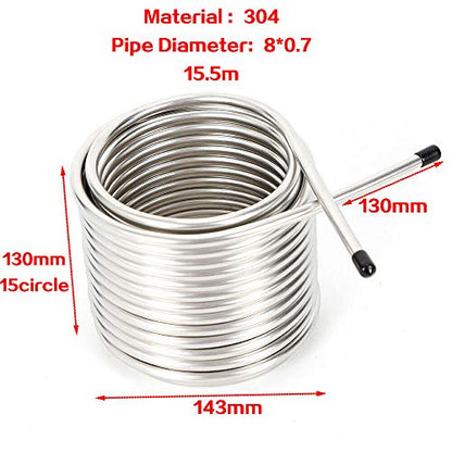 50' Mini Wort Chiller Coil Stainless Steel Home Brewing Beer Cooling Immersion, 1-3 Gallon Batch Immersion Wort Chiller, Leak Free Compression Barbs, Garden Hose Fitting Included