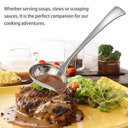 Comicfs 2 Pack Gravy Ladle, 18/10 Stainless Steel Sauce Ladle with Pouring Spout, Soup Ladles, Great small sauce spoon for gravies and dressings, Dishwasher Safe, 7.3-Inch - color: 2-Piece Gravy Ladle