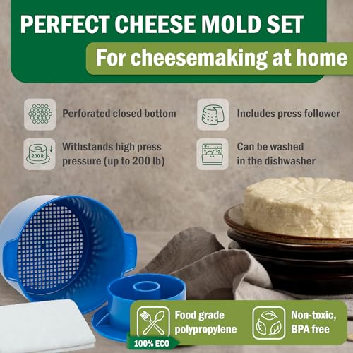 Cheese Mold for Cheese Making Cheese with Follower 1/2 gal Blue - Cheesemaking Supplies - Cheese Form Mold - Cheese Making Basket - Molde Para Queso Casero - Cheese Press Mold - Maker Mold Cheese