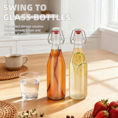 1Pc (16oz Round) clear Swing Top Brewing Bottles with Leak Proof Easy Caps, Glass Beer Bottle Flip Top Bottles For Kombucha, Kefir, Vanilla Extract, Beer (16oz Round) - size: 16 Ounces