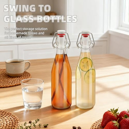 1Pc (16oz Round) clear Swing Top Brewing Bottles with Leak Proof Easy Caps, Glass Beer Bottle Flip Top Bottles For Kombucha, Kefir, Vanilla Extract, Beer (16oz Round) - size: 16 Ounces