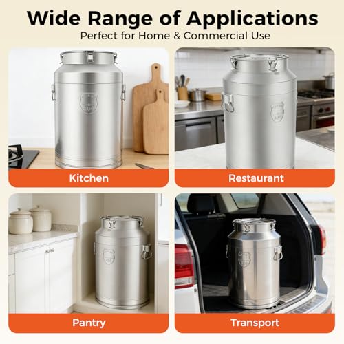 Stainless Steel Milk Can, 76L/20.1Gal Storage Bucket Airtight Canister with Lid, Wine Oil Beverage Storage Container for Kitchen Restaurant Party, W15.8*H25.2in - size: 76L/20.1Gal w/o Faucet