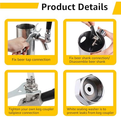 MRbrew Beer Shank Faucet with 1/4'' Barb Fitting, Kegerator Tower Beer Tap Parts - Stainless Core Tap & Hose Clamp, Kegerator Replacement Kit for 3/16'' Liquid Line Homebrew Draft Beer Tower Dispenser