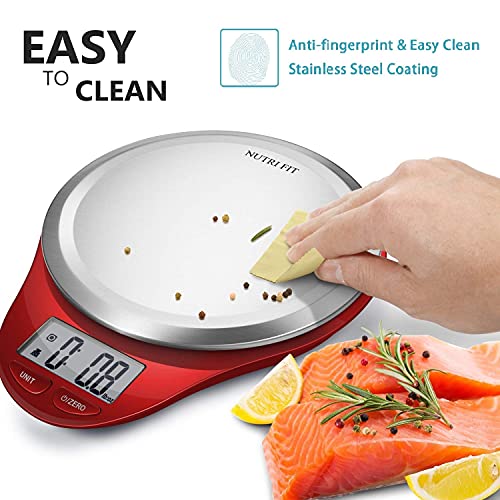Food Scale, NUTRI FIT Kitchen Scales Digital Weight Grams and Ounces Large Stainless Steel Platform for Baking Cooking Weight Loss, High Accuracy Bread Coffee Scale, 1g Increment Tare Function, Red - color: Red
