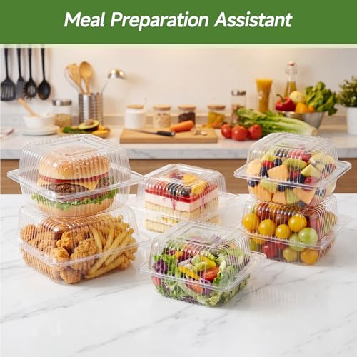 Dealusy 100 Pack Extra Heavy Duty Clear Slice Cake Carriers, Plastic Food Storage Containers, Premium Disposable Takeout Containers with Lids, To Go Boxes for Hamburger, Cake, Dessert, Salad, Sandwich