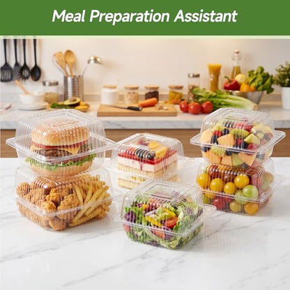 Dealusy 100 Pack Extra Heavy Duty Clear Slice Cake Carriers, Plastic Food Storage Containers, Premium Disposable Takeout Containers with Lids, To Go Boxes for Hamburger, Cake, Dessert, Salad, Sandwich
