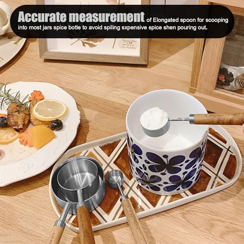 SHIKORI Gold Measuring Cups and Spoons Set with Wood Handles, Premium Stainless Steel Measuring Spoons and Measuring Cups Set-Silver - color: Silver