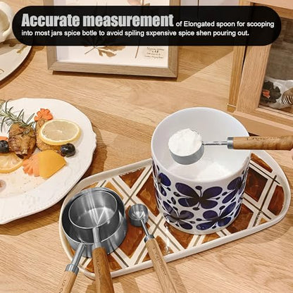 SHIKORI Gold Measuring Cups and Spoons Set with Wood Handles, Premium Stainless Steel Measuring Spoons and Measuring Cups Set-Silver - color: Silver