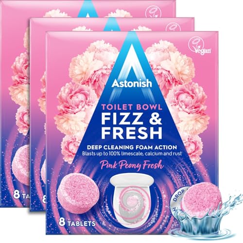 Astonish Foaming Pink Peony Toilet Bowl Cleaner 2 Pack - Deep Cleaning Limescale, Calcium & Rust - No Bottle, Removes Hard Stains (3 Boxes, 24 Tablets) - size: 8 Count (Pack of 3)